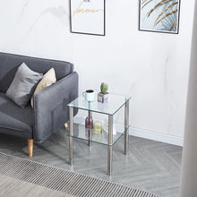 Load image into Gallery viewer, Modern 2 Piece Side Table With Storage Shelf, Tempered Glass, Space Saving Design - Clear

