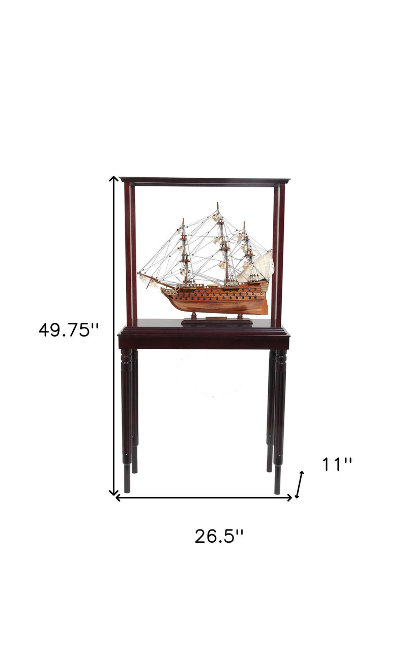 HMS Victory Hand Painted Boat With Case - Brown