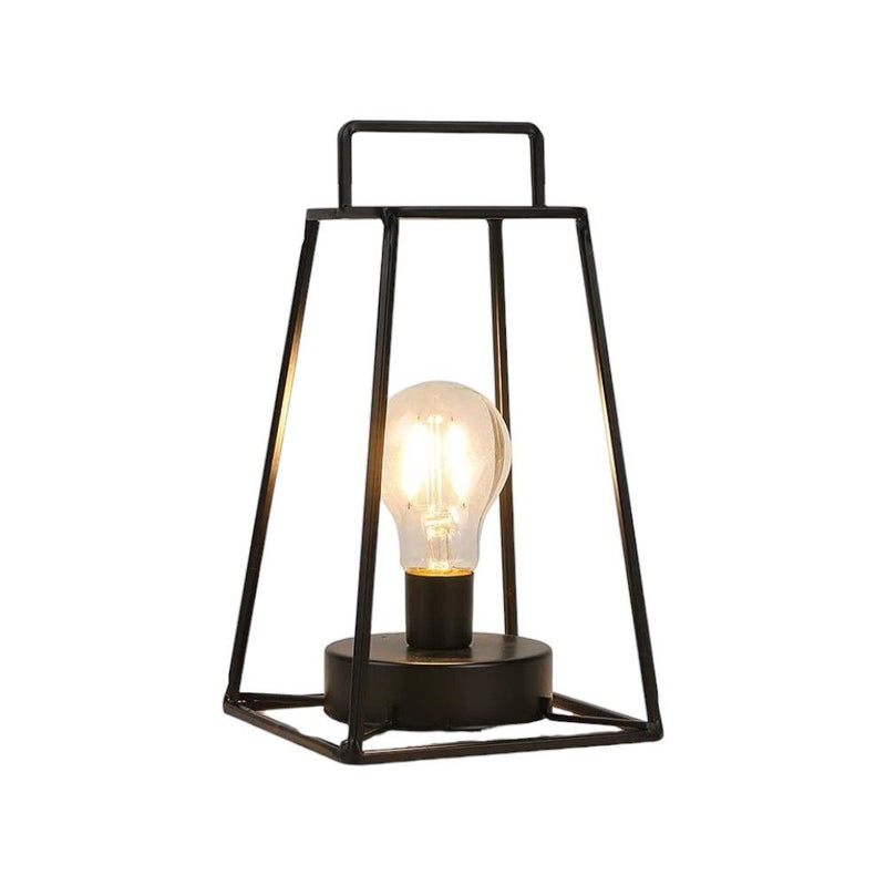 Metal Geometric Battery Operated Desk Lamp With Novelty Shade - Black