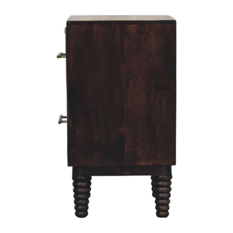 Solid Wood Spindle Two Drawer Nightstand - Mocha
