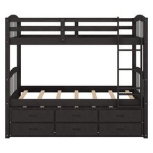 Load image into Gallery viewer, Twin over Twin Wood Bunk Bed with Trundle and Drawers, Espresso
