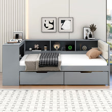 Load image into Gallery viewer, Upholstered Headboard Platform Bed With Storage Shelves, Drawers, Charging Station
