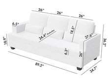 Load image into Gallery viewer, 88.4&quot; Length Modern Sofas Couches for Living Room, Sofas &amp; couches with Square Armrest, Removable back Cushion and 3pcs waist pillow  (White&amp;Gray Fabric)
