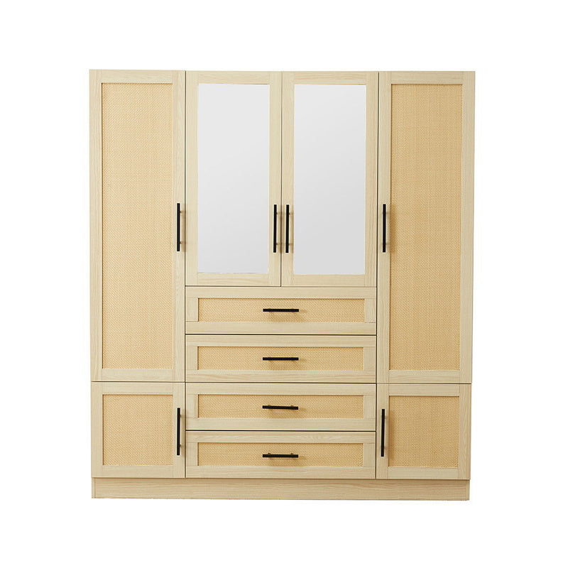 70" Wood And Rat Mirro Six Door Four Drawer Combo Dresser - Natural