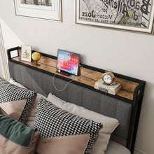 Load image into Gallery viewer, Bed With Charging Station, American Design Upholstered Headboard, Metal Platform
