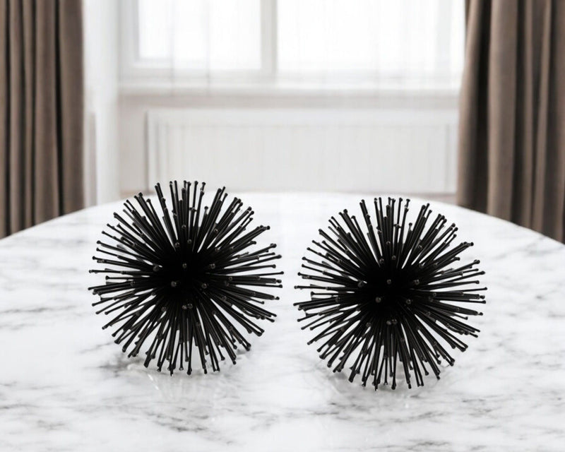 Decorative Spiky Sphere Tabletop Sculpture (Set of 2) - Black