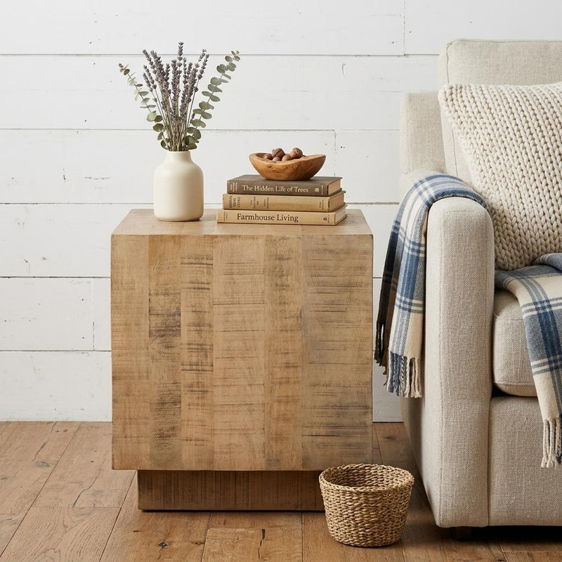 Square Block End Table - Light Brown