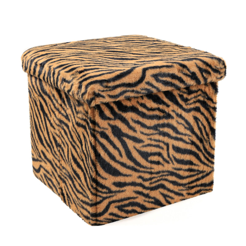 15" Animal Print Storage Ottoman - Beige / Brown
