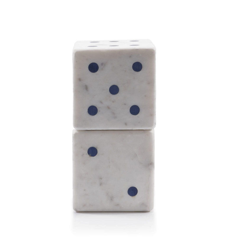 Marble Hand Painted Dice Tabletop Sculpture (Set of 2) - White