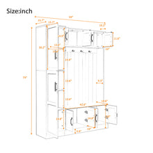 Load image into Gallery viewer, Tall Hall Tree With Shoe Storage, 4 In 1 Entryway Bench With 6 Cabinets, 4 Coat Hooks &amp; Adjustable Shelf For Hallway - White
