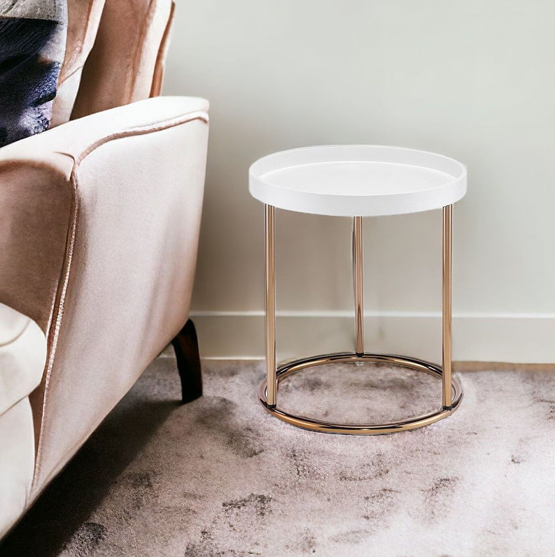 Round End Table - Copper And White