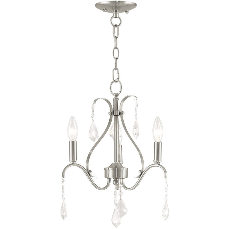 Three Light Dimmable Chandelier With Shades - Nickel