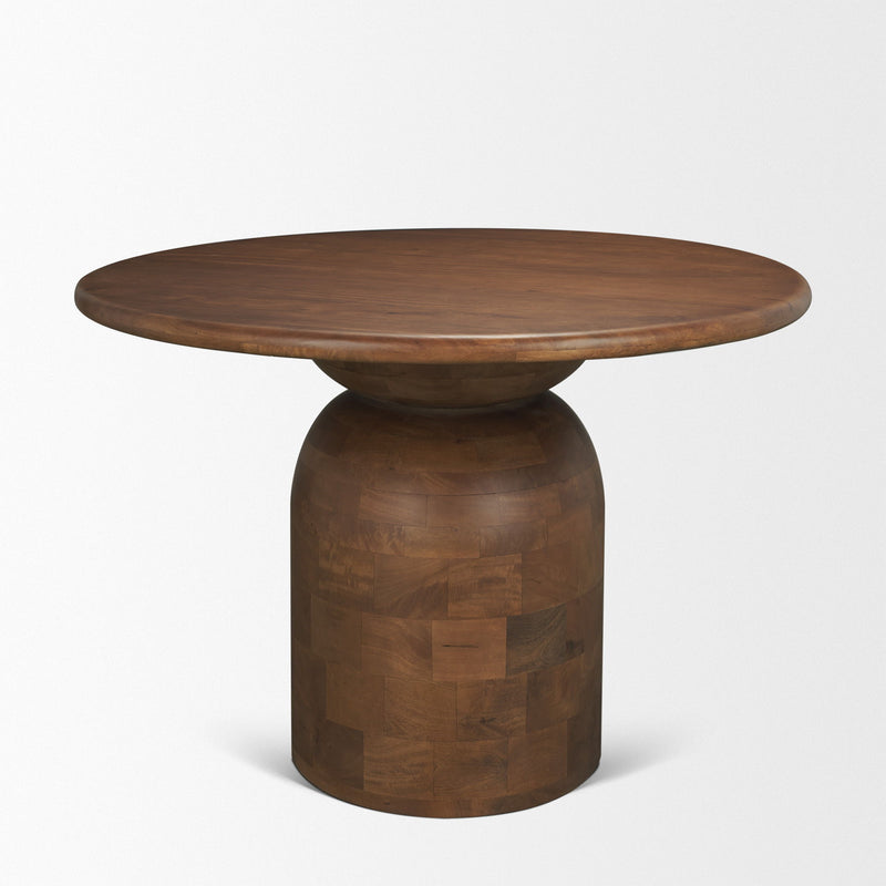 Solid Wood Pedestal Base Round Top Dining Table (727907) - Brown