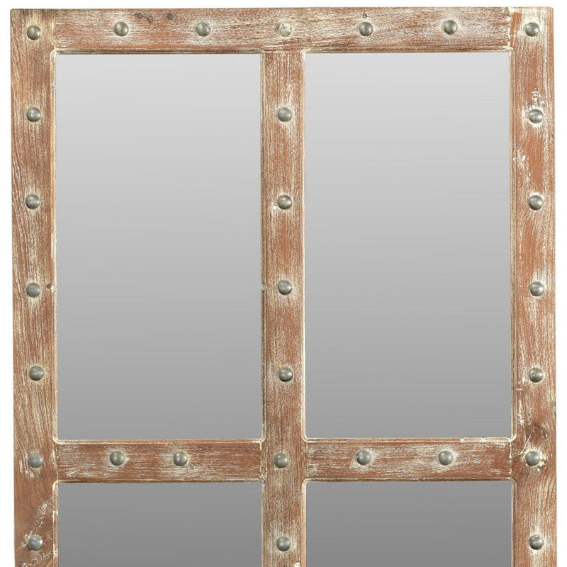 Light Solid Wood Windowpane Framed Accent Mirror - Brown
