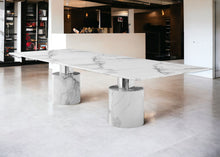 Load image into Gallery viewer, 120" Marble Double Pedestal Base Dining Table - White
