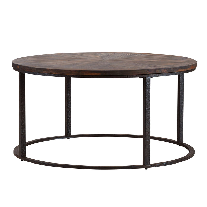 Reclaimed Wood And Metal Round Coffee Table - Brown