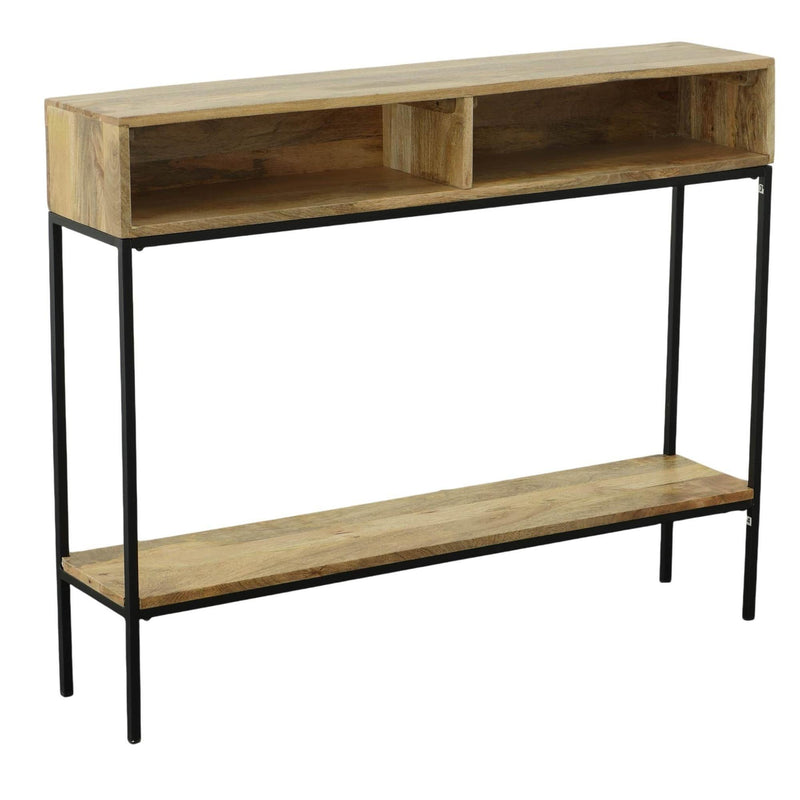 Solid Wood And Iron Console Table With Shelf - Natural And Black