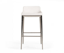 Load image into Gallery viewer, Faux Leather And Stainless Steel Low Back Bar Height Bar Chair - White And Silver
