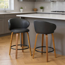 Load image into Gallery viewer, 26" Faux Leather And Metal Low Back Counter Height Bar Chairs (Set of 2) - Black And Brown
