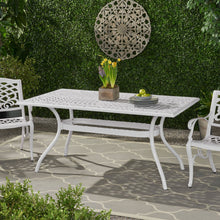 Load image into Gallery viewer, Celestine - Outdoor Cast Aluminum Dining Table With Floral Lattice Design And Umbrella Holder
