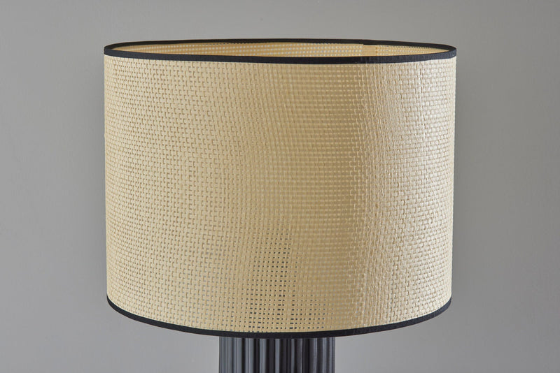 Ceramic Cylinder Table Lamp With Beige Drum Shade - Black