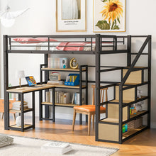 Load image into Gallery viewer, Full Size Loft Bed With Staircase, Built In Desk And Shelves And Sleeping Surface - Black

