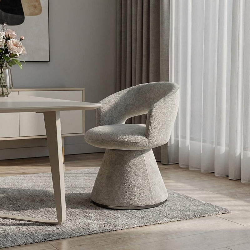Boucle Partially Open Back Swivel Dining Arm Chair - Dark Gray
