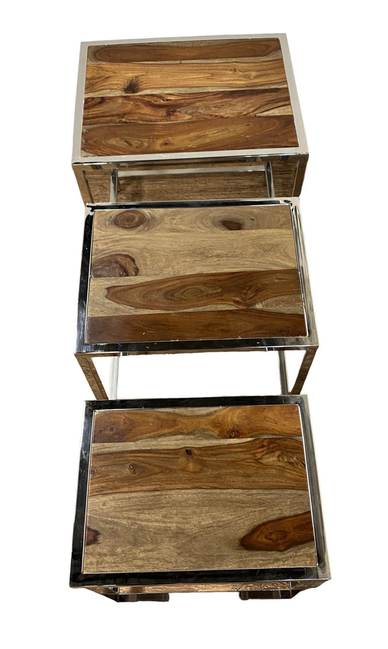 Solid Wood Nested Tables (Set of 3) - Silver And Brown