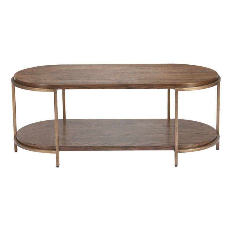 Solid Wood Oval Pedestal Coffee Table - Brown