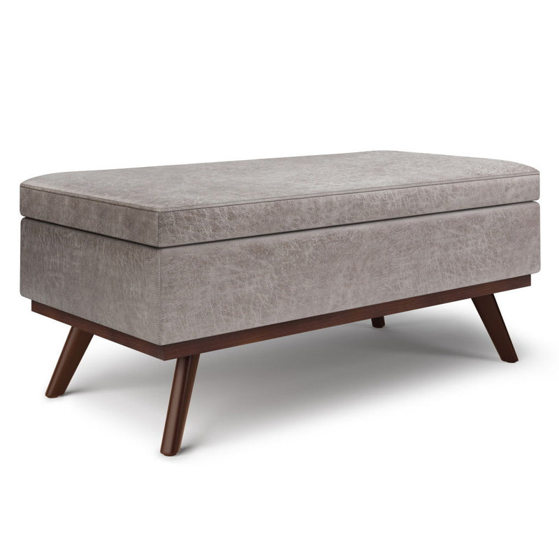 42" Leather Cocktail Ottoman With Storage - Gray / Brown
