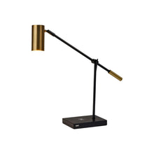 Load image into Gallery viewer, 22" Metal Swing Arm LED Desk Lamp With USB And Antiqued Gold Cylinder Shade - Black
