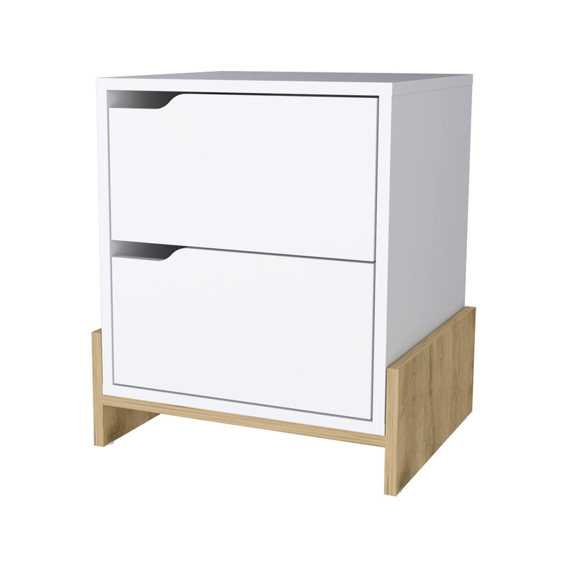 20" Wood Two Drawer Nightstand - White And Natural