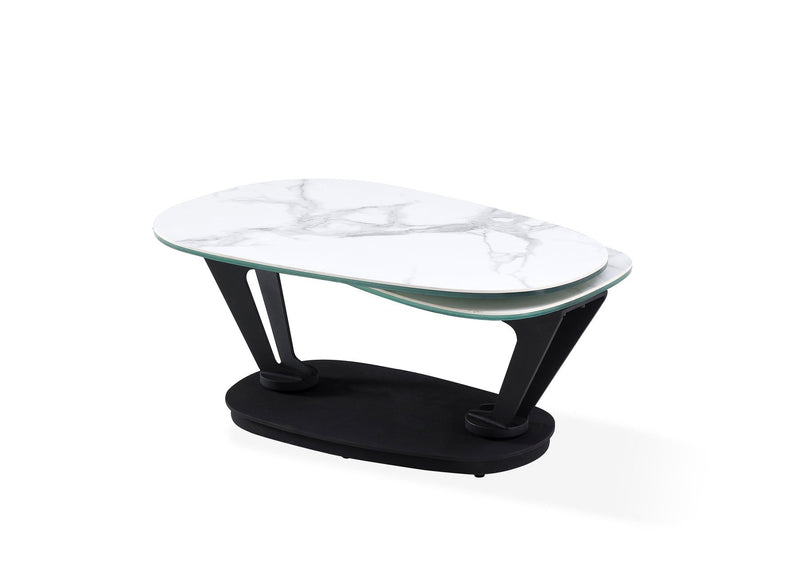 36" Faux Marble And Metal Oval Coffee Table - White And Black