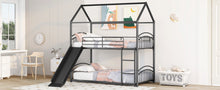 Load image into Gallery viewer, Twin Over Twin Metal Bunk Bed With Slide,Kids House Bed Black
