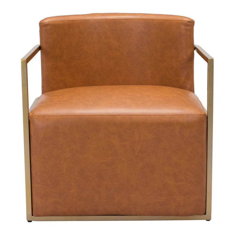 Faux Leather Arm Chair - Brown And Gold