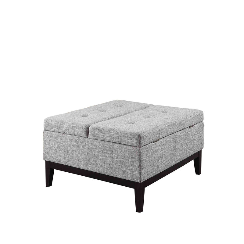 Tufted Linen And Black Storage Ottoman - Light Gray