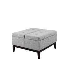 Load image into Gallery viewer, Tufted Linen And Black Storage Ottoman - Light Gray
