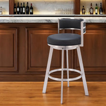 Load image into Gallery viewer, Faux Leather And Stainless Steel Low Back Bar Height Swivel Bar Chair - Black And Silver
