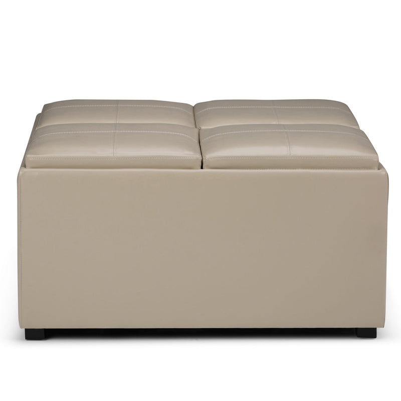 35" Leather Cocktail Ottoman With Storage - Cream / Dark Brown