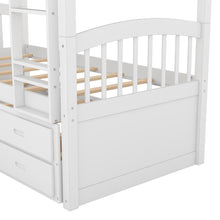 Load image into Gallery viewer, Twin over Twin Wood Bunk Bed with Trundle and Drawers,White
