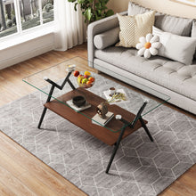 Load image into Gallery viewer, Rectangle Coffee Table With Tempered Glass Top And Shelf, Modern Table For Living Room
