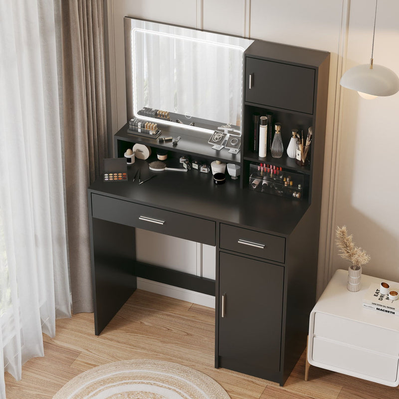 Wood Lighted Two Drawer Dresser - Black