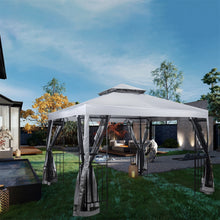 Load image into Gallery viewer, 10&#39; x 10&#39; Patio Gazebo with Mosquito Net and Corner Shelves, Light Gray
