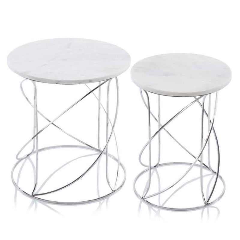 Marble Round End Tables - White