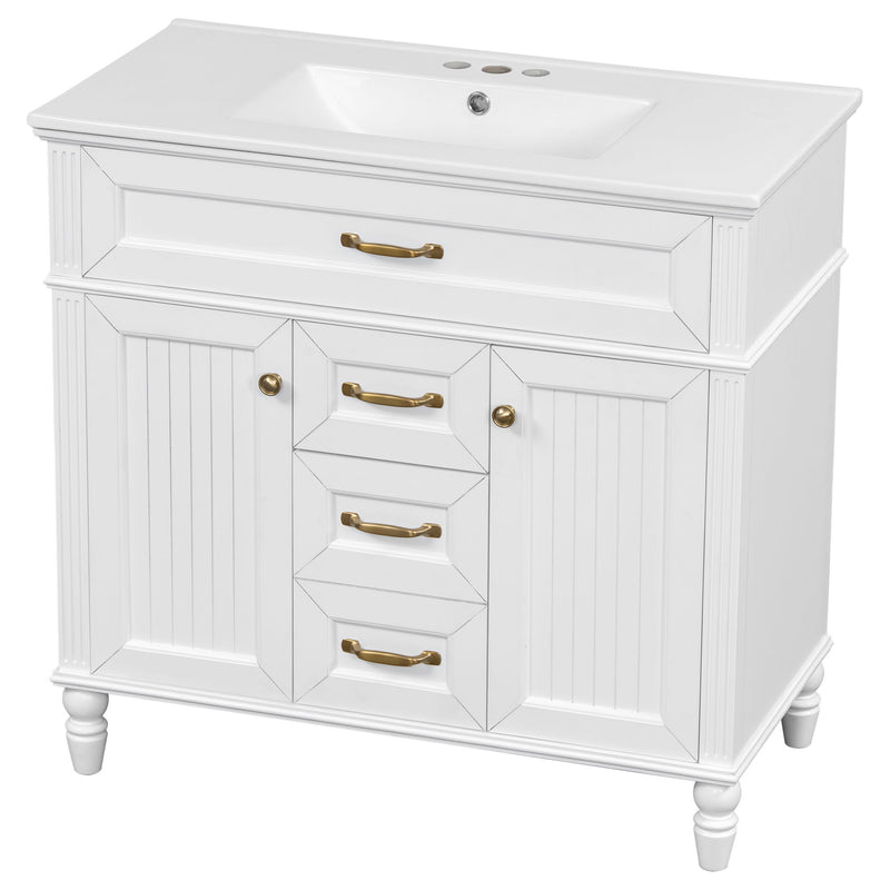 Bathroom Vanity With Sink, Flip-Out Top Drawer, Soft Close Doors, 2 Storage Drawers
