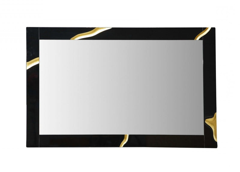 Wood Framed Dresser Mirror - Black And Gold