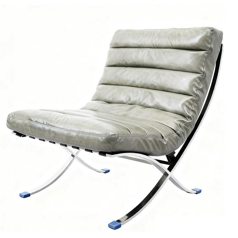 Tufted Leather Upholstered Folding Lounge Chair - Gray / Silver