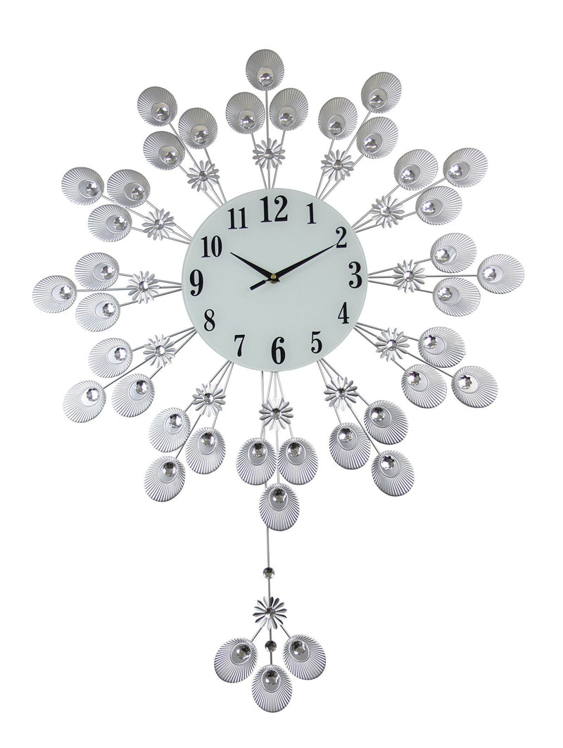 Silent Pendulum Starburst Wall Clock - Silver / White