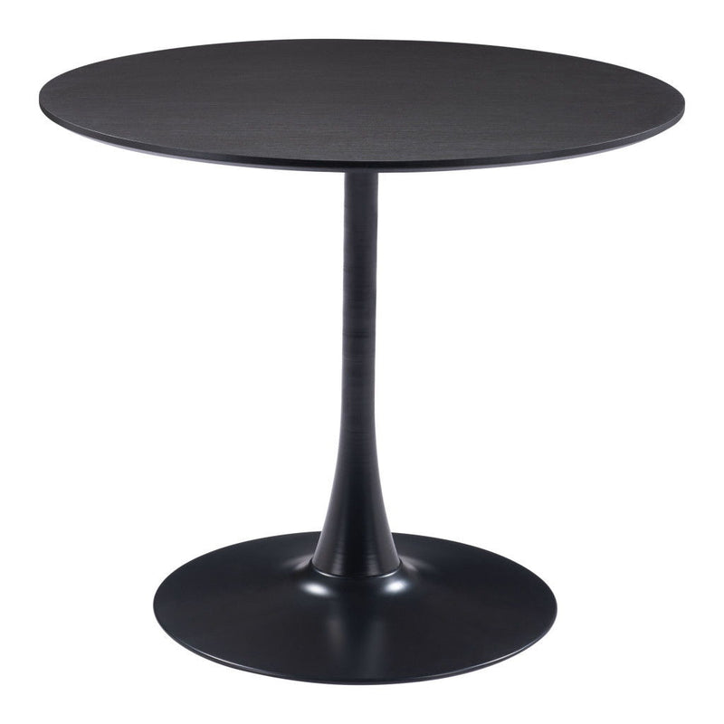 36" Wood And Steel Pedestal Base Round Top Dining Table - Black