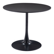 Load image into Gallery viewer, 36" Wood And Steel Pedestal Base Round Top Dining Table - Black
